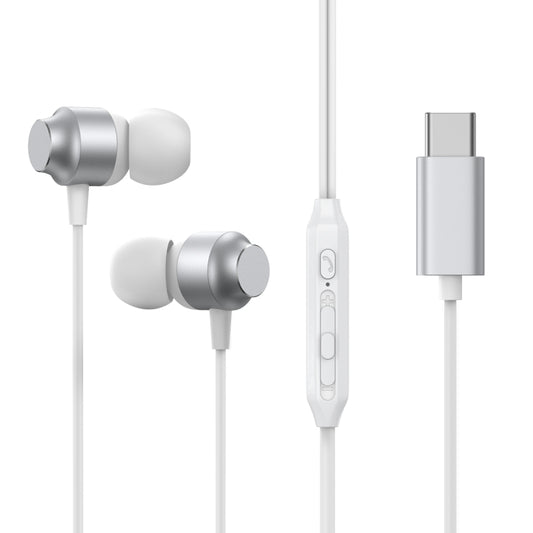 White wired in-ear earphones with inline remote and Type-C connector