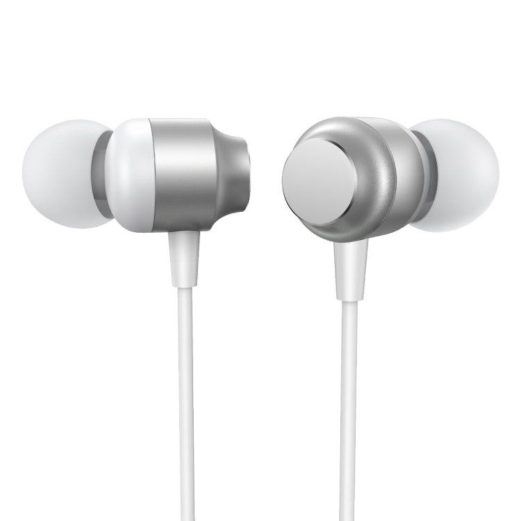 White wired in-ear earbuds, close-up front view