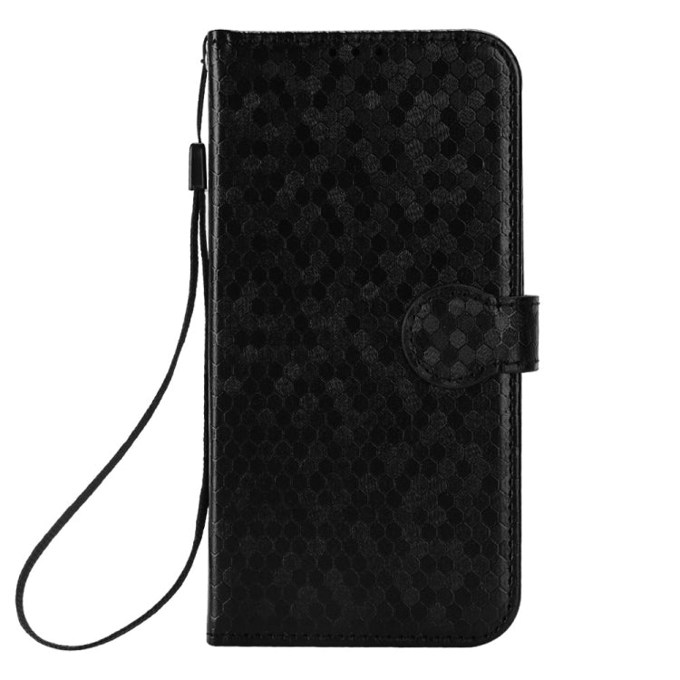 Black leather folio phone case with wrist strap and magnetic closure