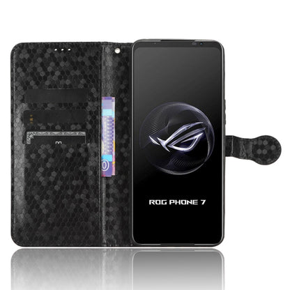 Black honeycomb-dot leather wallet phone case with card slots and flip cover