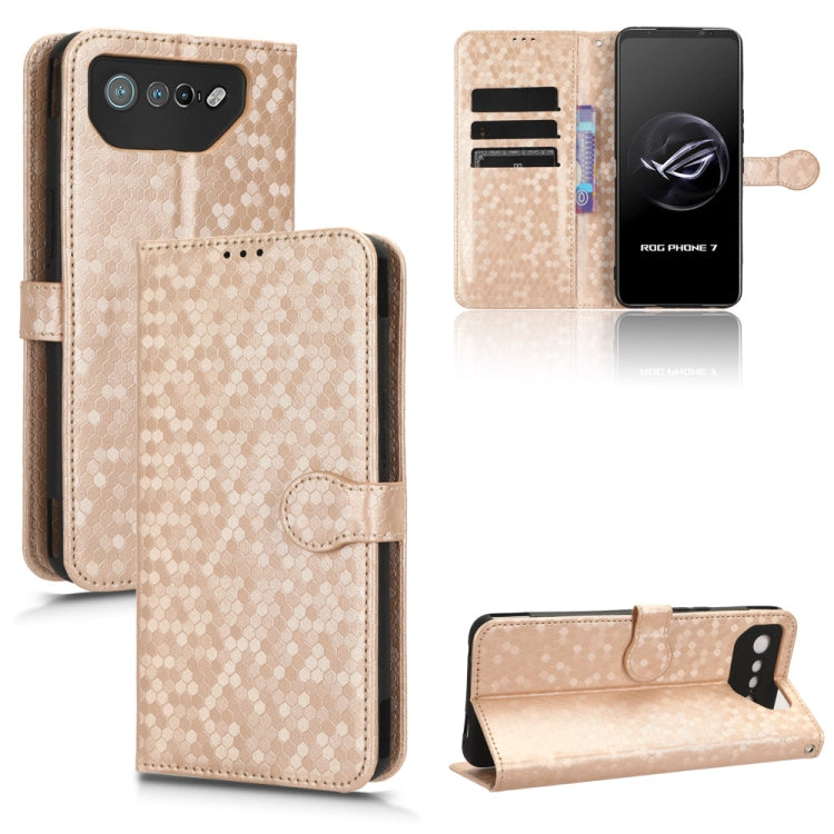 Tan honeycomb-dot leather folio phone case with magnetic flap and card slots