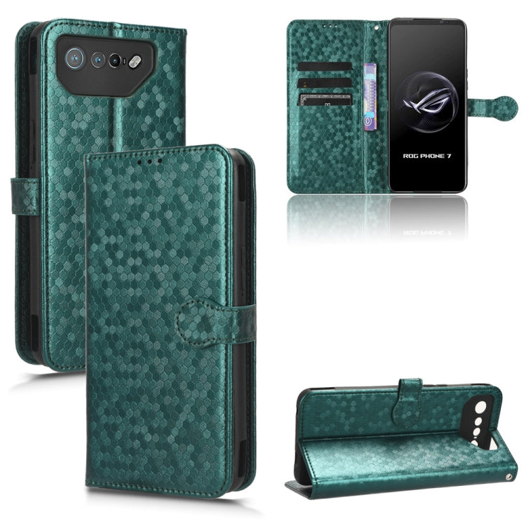 Green honeycomb-dot leather wallet phone case with magnetic flip cover