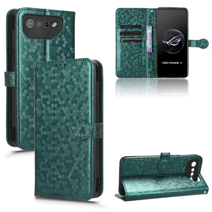 Green honeycomb-dot leather wallet phone case with magnetic flip cover
