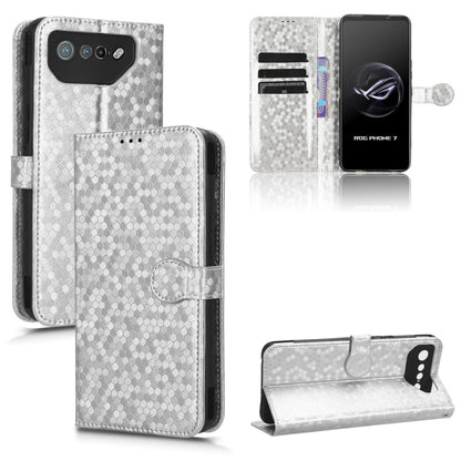 Silver honeycomb-dot leather folio phone case with magnetic flap and card slots