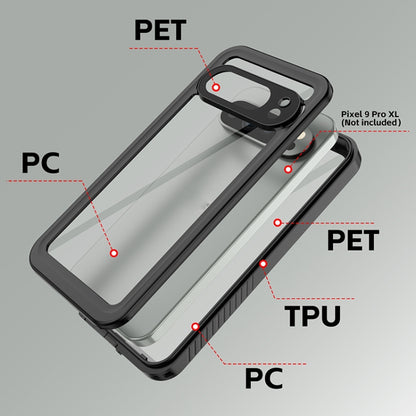Layered PC and TPU rugged phone case design with clear front panel and black edges