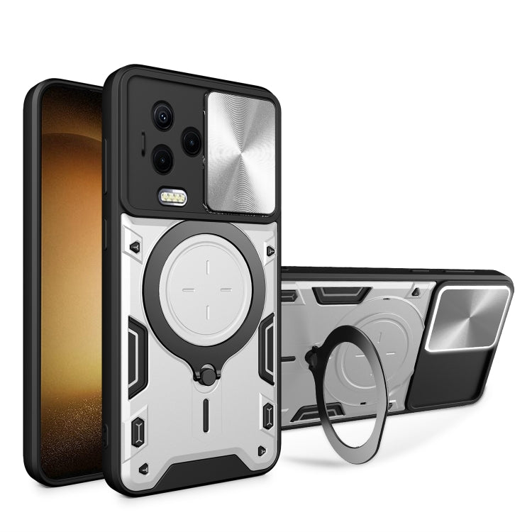 Phone case with CD texture, sliding magnetic ring holder, for Infinix Note 12 4G