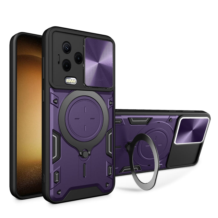 Phone case with CD texture, sliding magnetic ring holder, for Infinix Note 12 4G