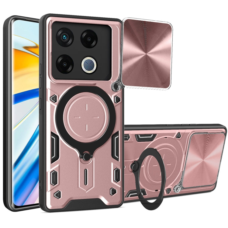 Pink magnetic phone case with sliding camshield shield and rotating ring holder