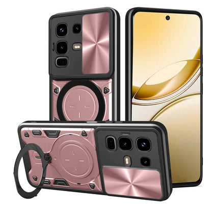 CD texture sliding camshield magnetic phone case, pink with ring kickstand