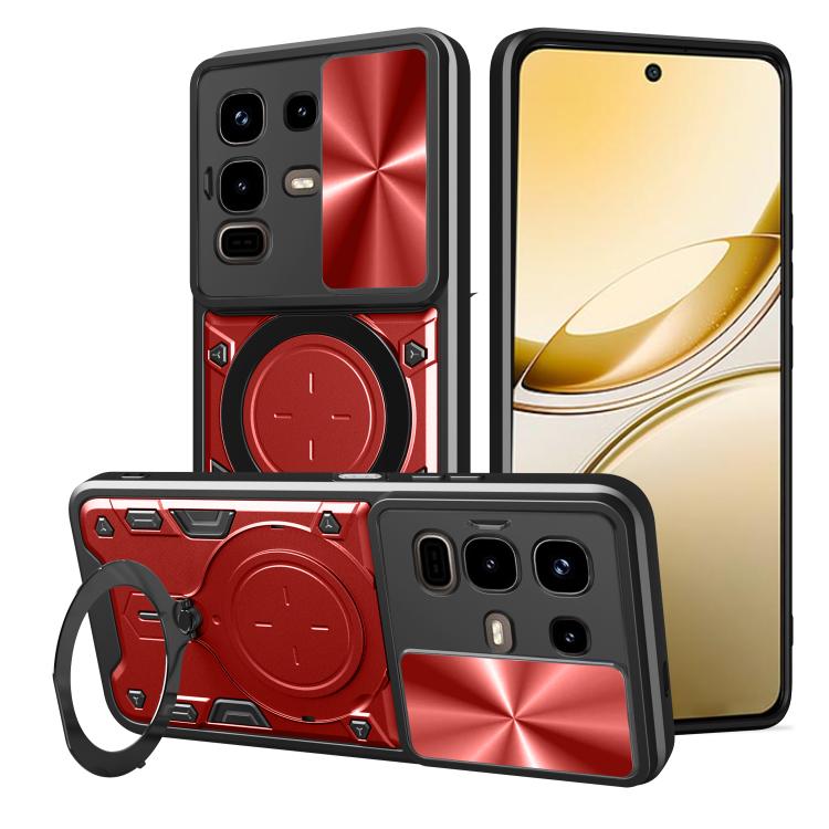 CD texture sliding camshield magnetic phone case, red with ring kickstand
