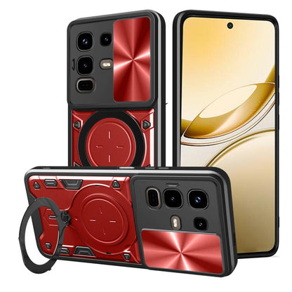 CD texture sliding camshield magnetic phone case, red with ring kickstand