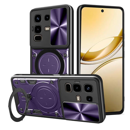 Purple CD-texture phone case with sliding camshield and magnetic circular holder