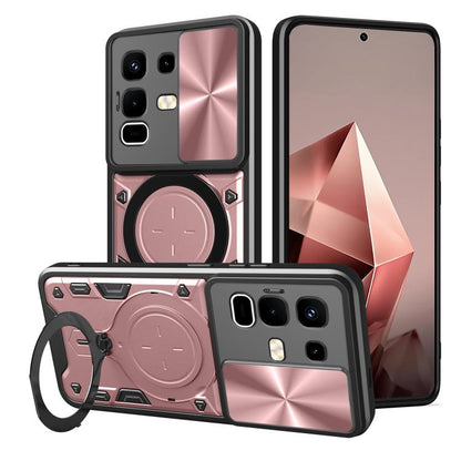 Pink CD-texture phone case with sliding camshield and magnetic circular holder