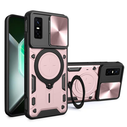 CD texture sliding camshield magnetic phone case, pink with ring kickstand