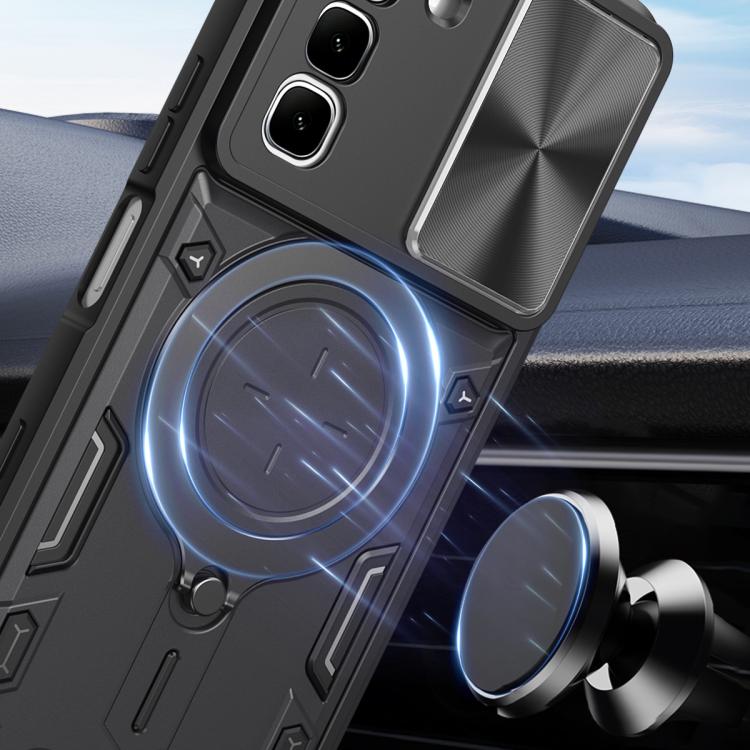 Black textured phone case with ring holder and camera cutouts