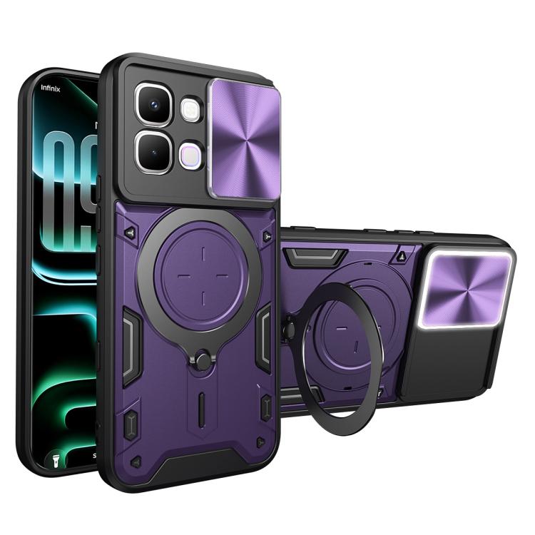 CD texture sliding camshield magnetic phone case, purple with ring kickstand