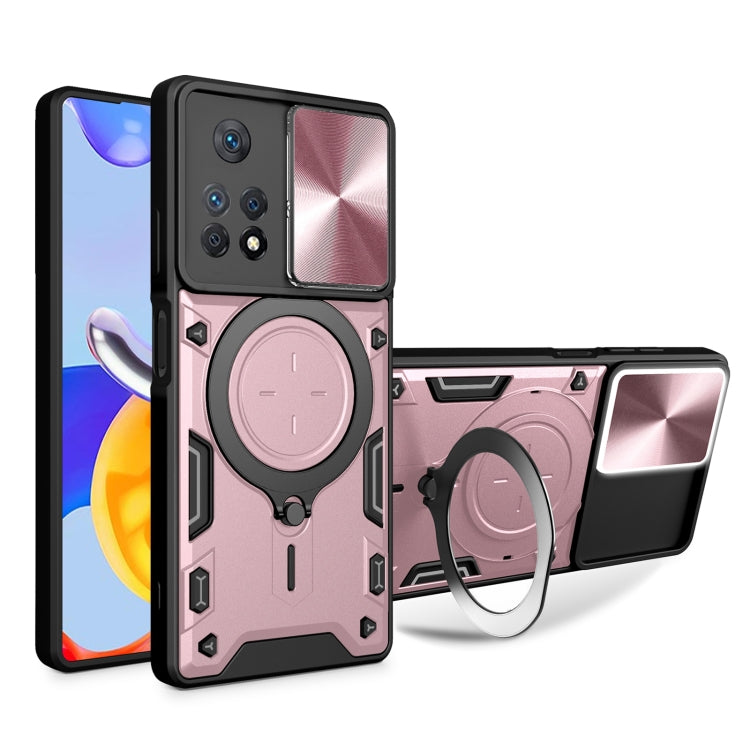 Pink rugged phone case with magnetic ring holder and sliding camshield cover