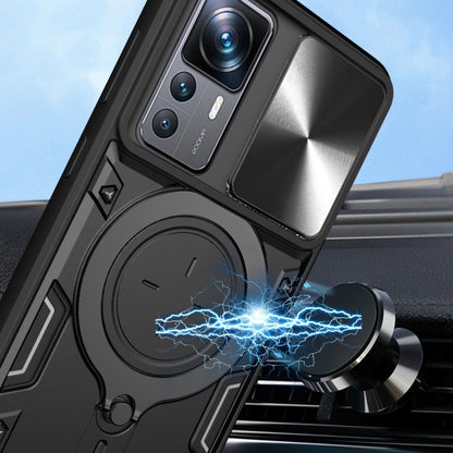 Black phone case with sliding camshield and CD-textured back panel