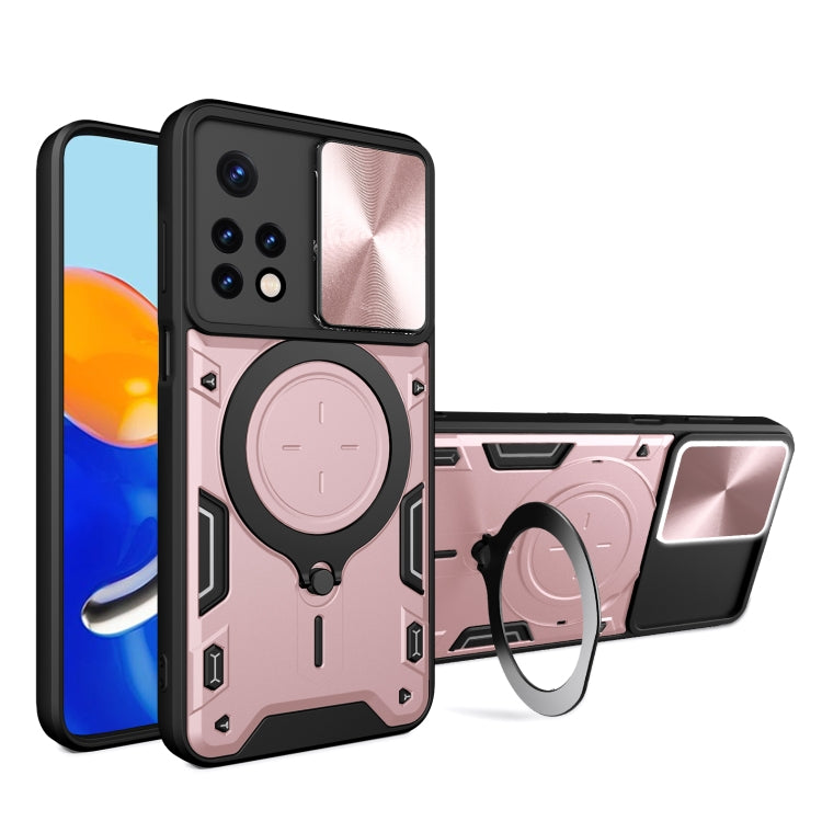 Pink textured phone case with magnetic ring stand and sliding camera shield