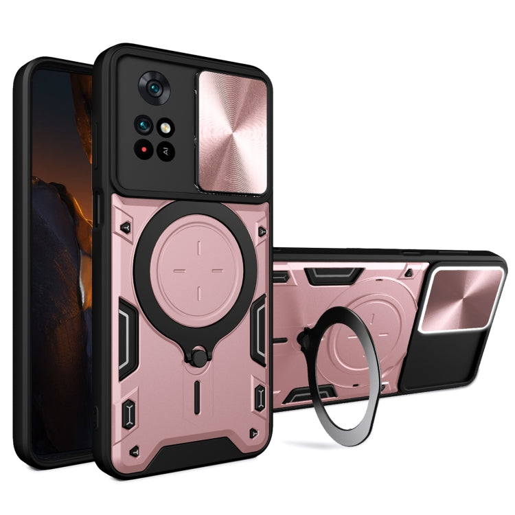 Pink sliding camshield magnetic phone case with circular ring holder and CD texture