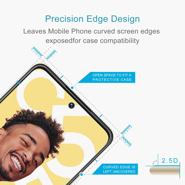 Tempered glass screen protector with precision edge cutout for curved phone screen