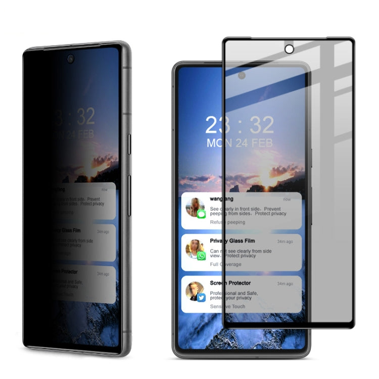 Full-screen tempered glass screen protector film for smartphone display, clear front view