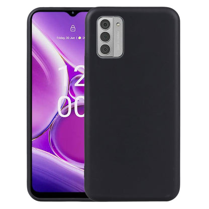 Black TPU phone case with camera cutout and raised lip on a smartphone