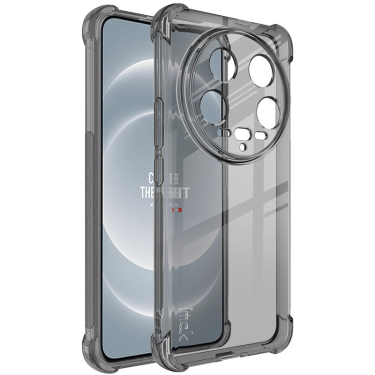 Shockproof TPU phone case, smoke gray transparent with raised camera guard and impact bumpers