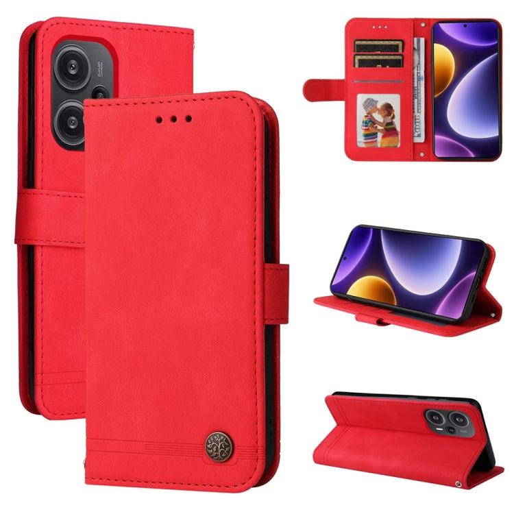 Red leather wallet phone case with card holder and kickstand view