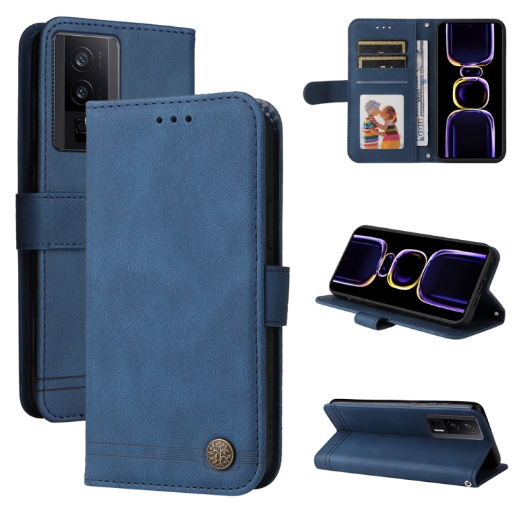 Blue leather wallet phone case with card slots and magnetic fold cover.