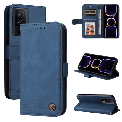 Blue leather wallet phone case with card slots and magnetic fold cover.