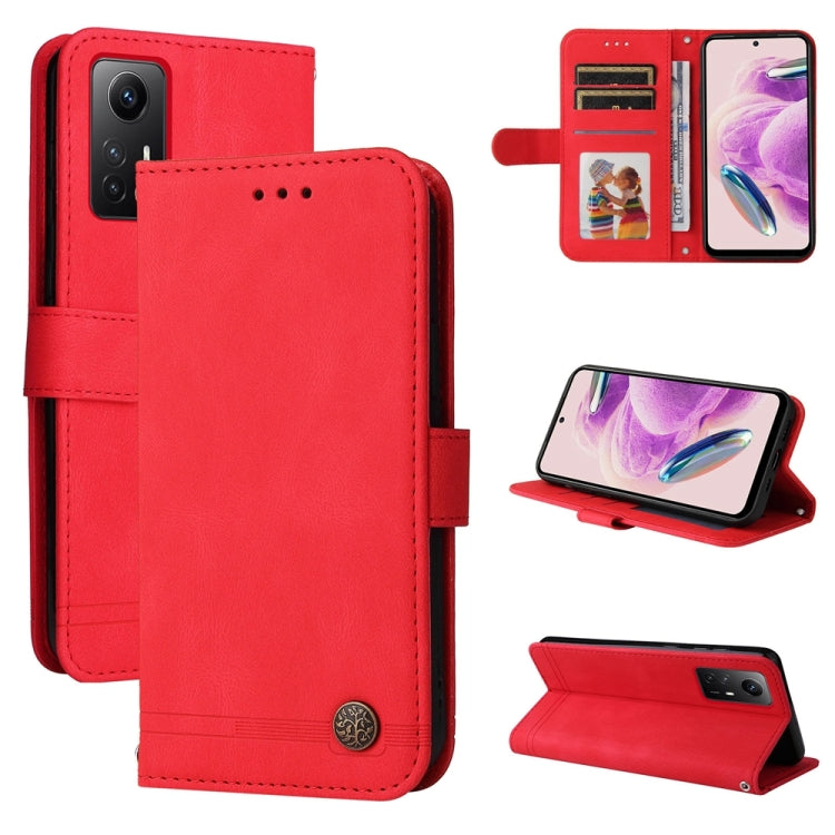Red leather wallet phone case with card slots and built-in stand flap.