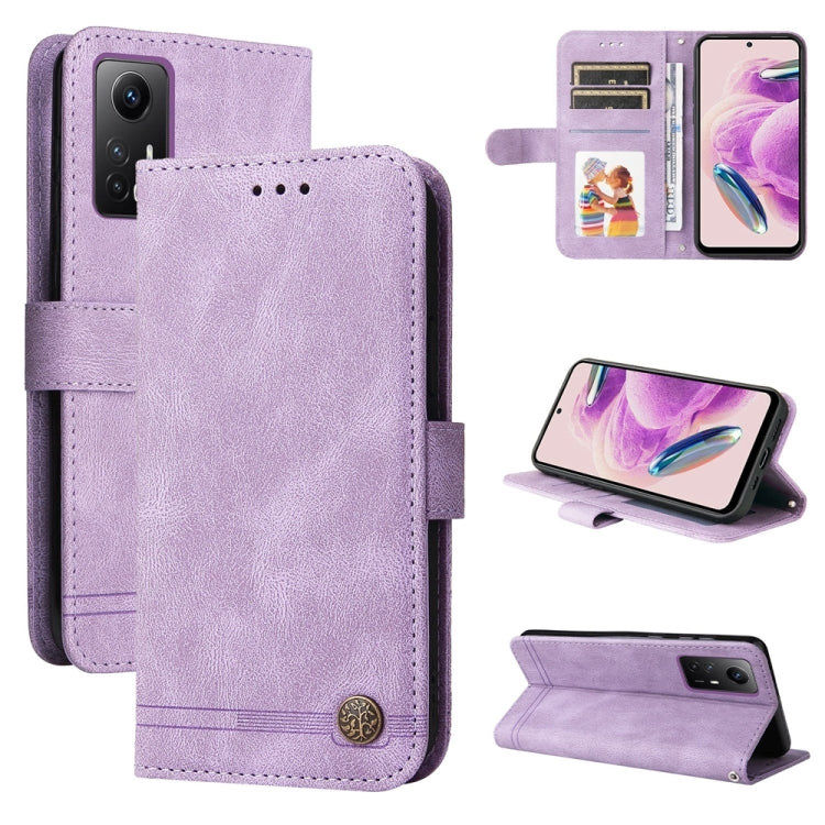 Lavender leather wallet phone case with card slots and built-in stand flap.