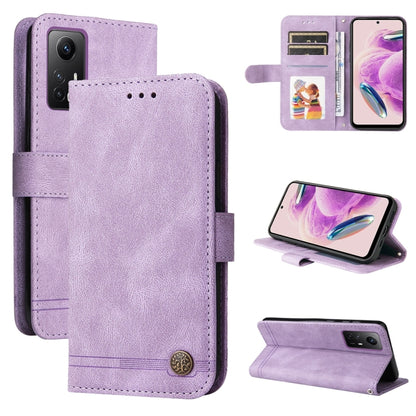 Lavender leather wallet phone case with card slots and built-in stand flap.