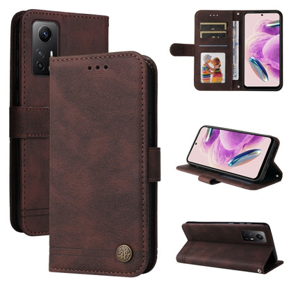 Brown leather wallet phone case with card slots and built-in stand flap.