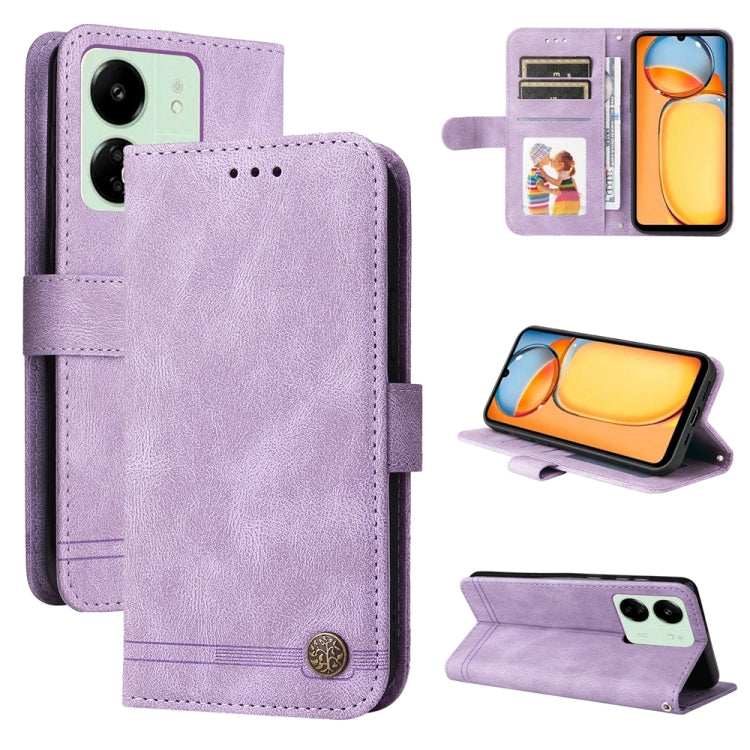 Purple leather wallet phone case with flip cover, card slots, and secure snap.
