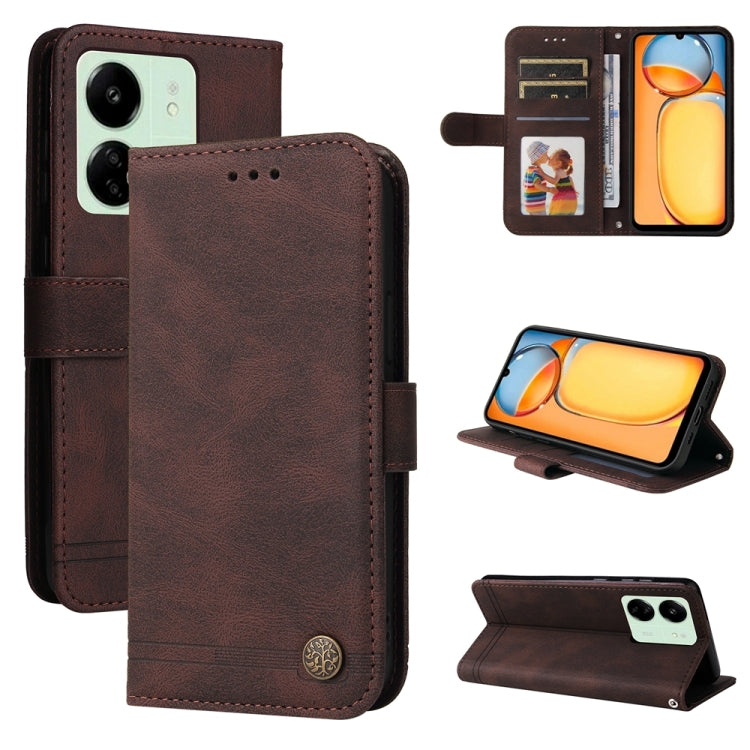 Brown leather wallet phone case with flip cover, card slots, and secure snap.