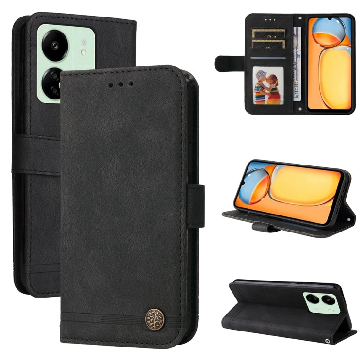 Black leather wallet phone case with flip cover, card slots, and secure snap.