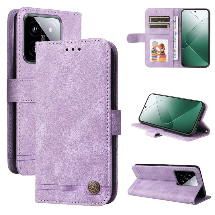 Purple leather folio phone case with card slots and kickstand, metal button closure