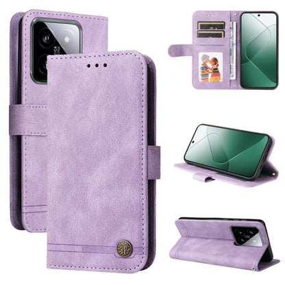 Purple leather folio phone case with card slots and kickstand, metal button closure