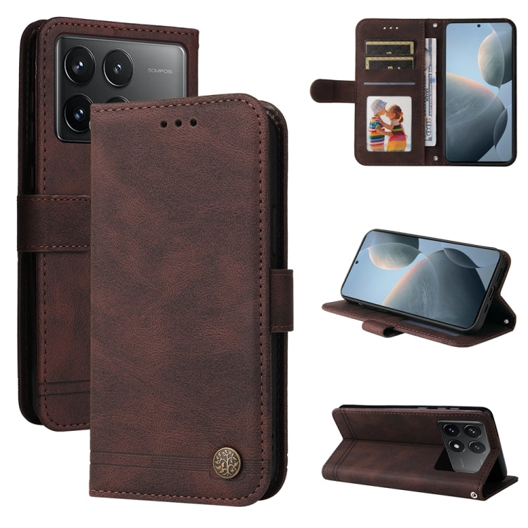 Brown leather wallet phone case with card holder and front cover