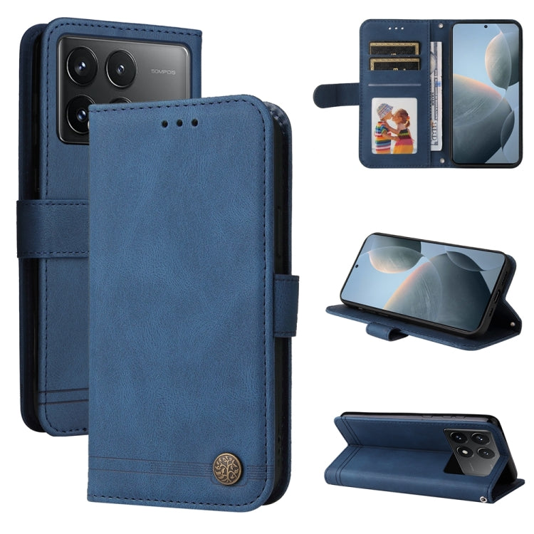 Blue leather wallet phone case with card holder and front cover