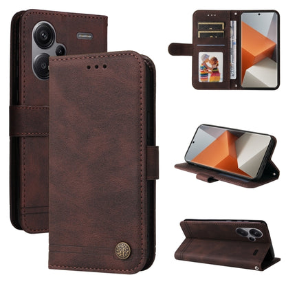 Brown leather wallet phone case with flip cover and kickstand for hands-free viewing.