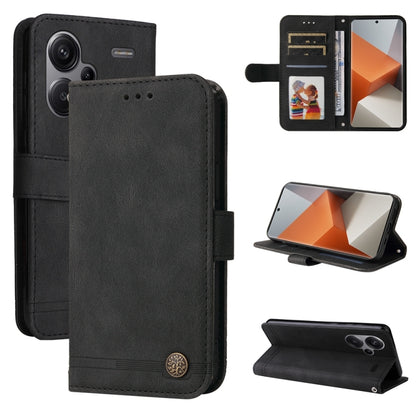 Black leather wallet phone case with flip cover and kickstand for hands-free viewing.