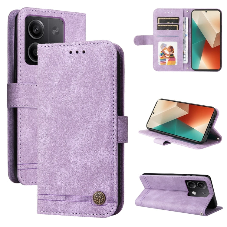 Lavender leather folio phone case with card window and kickstand, metal button closure