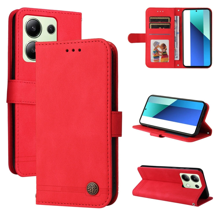 Red leather wallet phone case with magnetic flap, card slots, and kickstand for viewing.