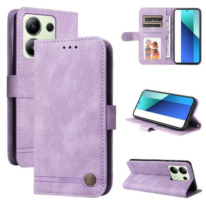 Purple leather wallet phone case with magnetic flap, card slots, and kickstand for viewing.