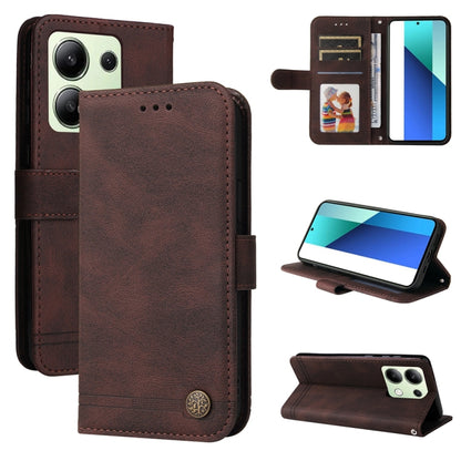 Brown leather wallet phone case with magnetic flap, card slots, and kickstand for viewing.