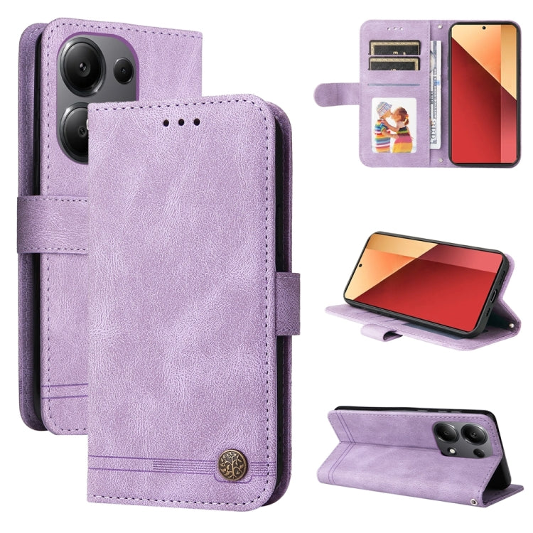 Purple leather phone case with card slots and metal button, includes kickstand cover.