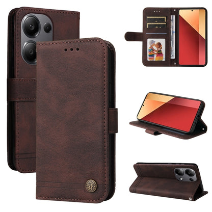 Brown leather phone case with card slots and metal button, includes kickstand cover.